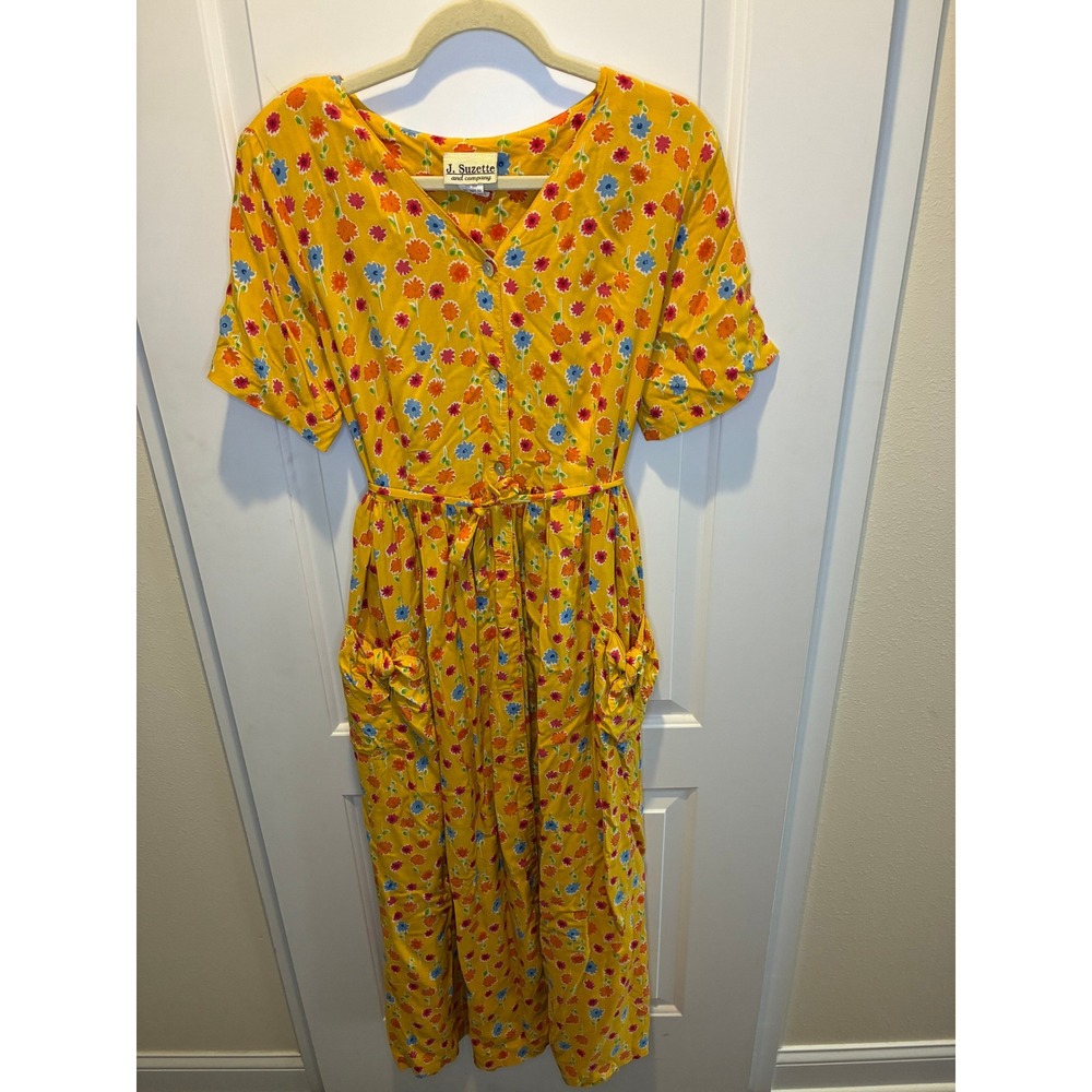 Vintage‎ J. Suzette & Company Yellow with colorful flowers dress Size S-M